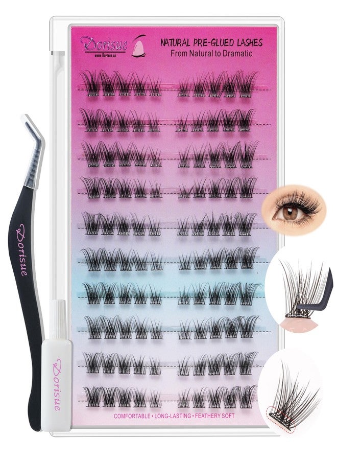 Dorisue Press On False Lashes Self Adhesive Eyelashes, Cat Eye Natural Wispy,8mm 12mm-14mm Reusable No Glue Needed Lash Kit, with Application Kit Tweezers and Back up glue - Image 1